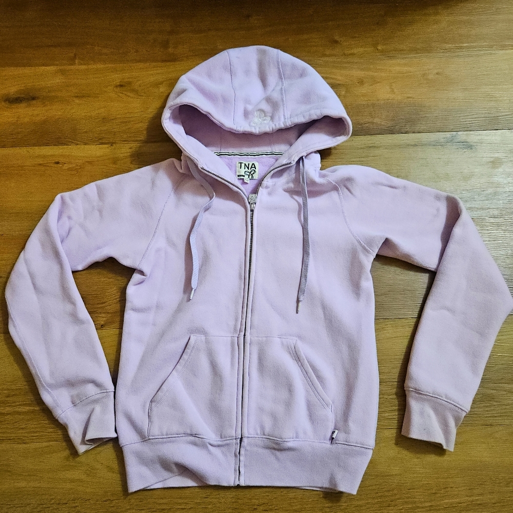 ARITZIA TNA Pinkish Purple Hoodie Full Zip Fleece Logo Size Small